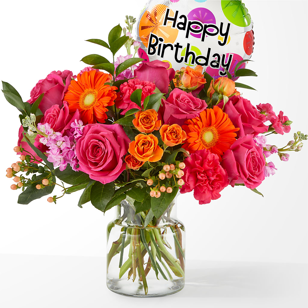 Fiesta Bouquet with Birthday Balloon – Sayla Flowers, Los Angeles CA