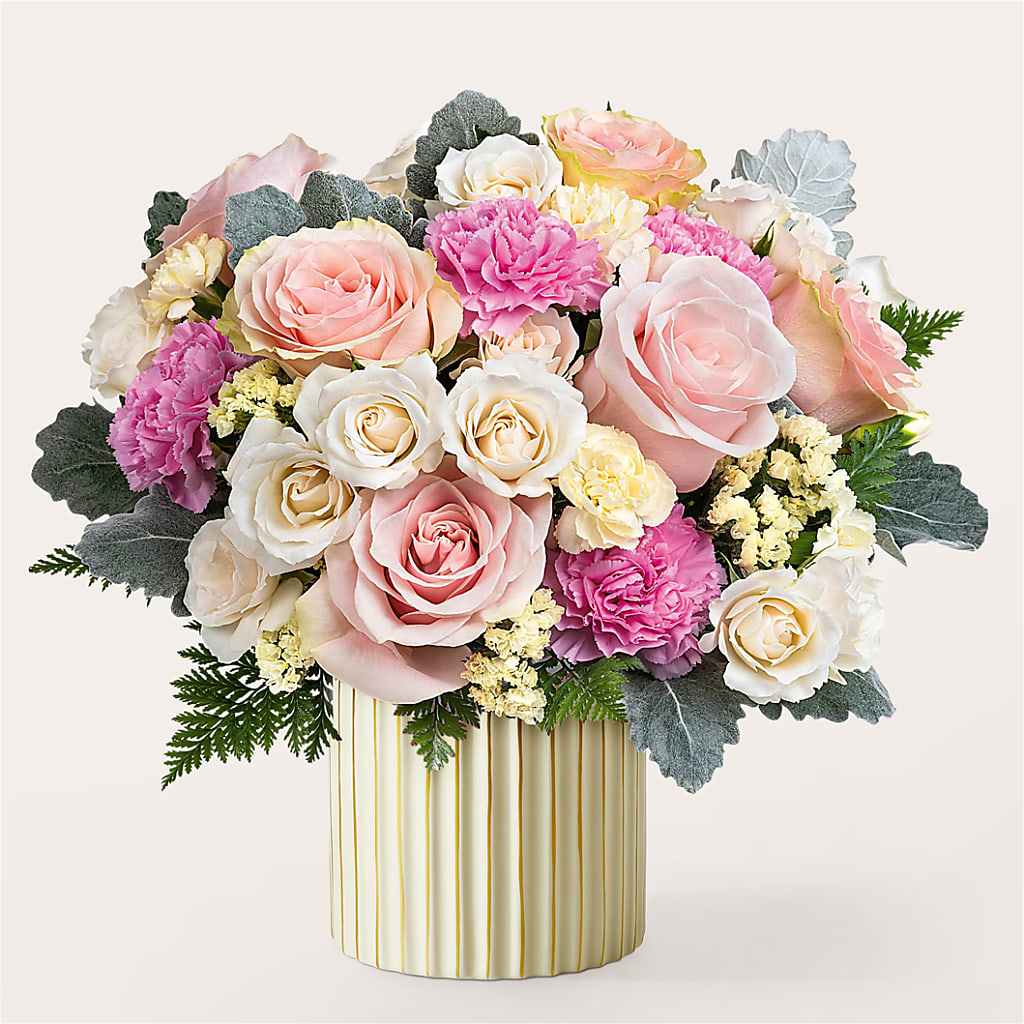 Blissful Moments Bouquet with Ivory Vase – Sayla Flowers, Los Angeles CA
