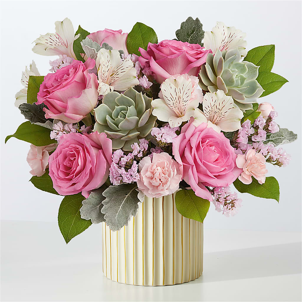 Dusty Rose Bouquet with Ivory Vase – Sayla Flowers, Los Angeles CA