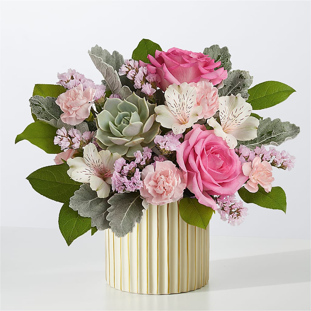 Dusty Rose Bouquet with Ivory Vase – Sayla Flowers, Los Angeles CA
