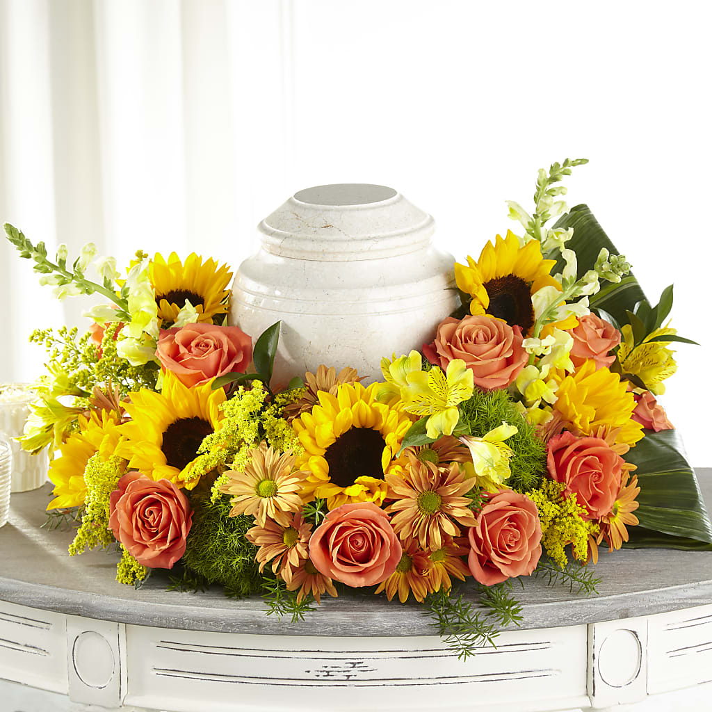Faithful Sunflower Cremation Adornment – Sayla Flowers, Los Angeles CA