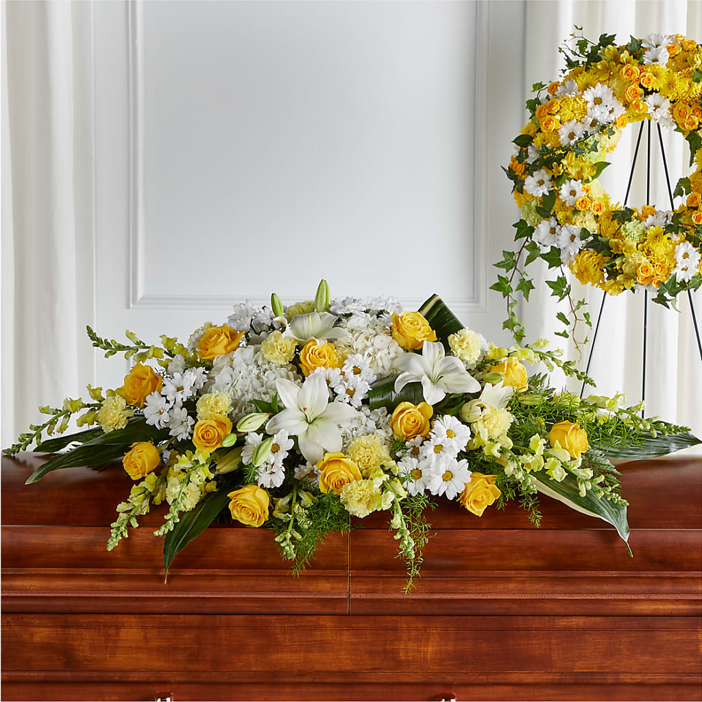 Golden Harmony Casket Spray – Sayla Flowers, Los Angeles CA