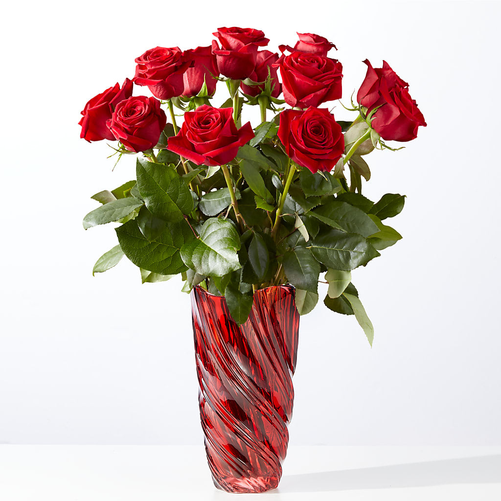 Classic Love Red Rose Bouquet with Luxe Swirl Vase – Sayla Flowers, Los Angeles CA