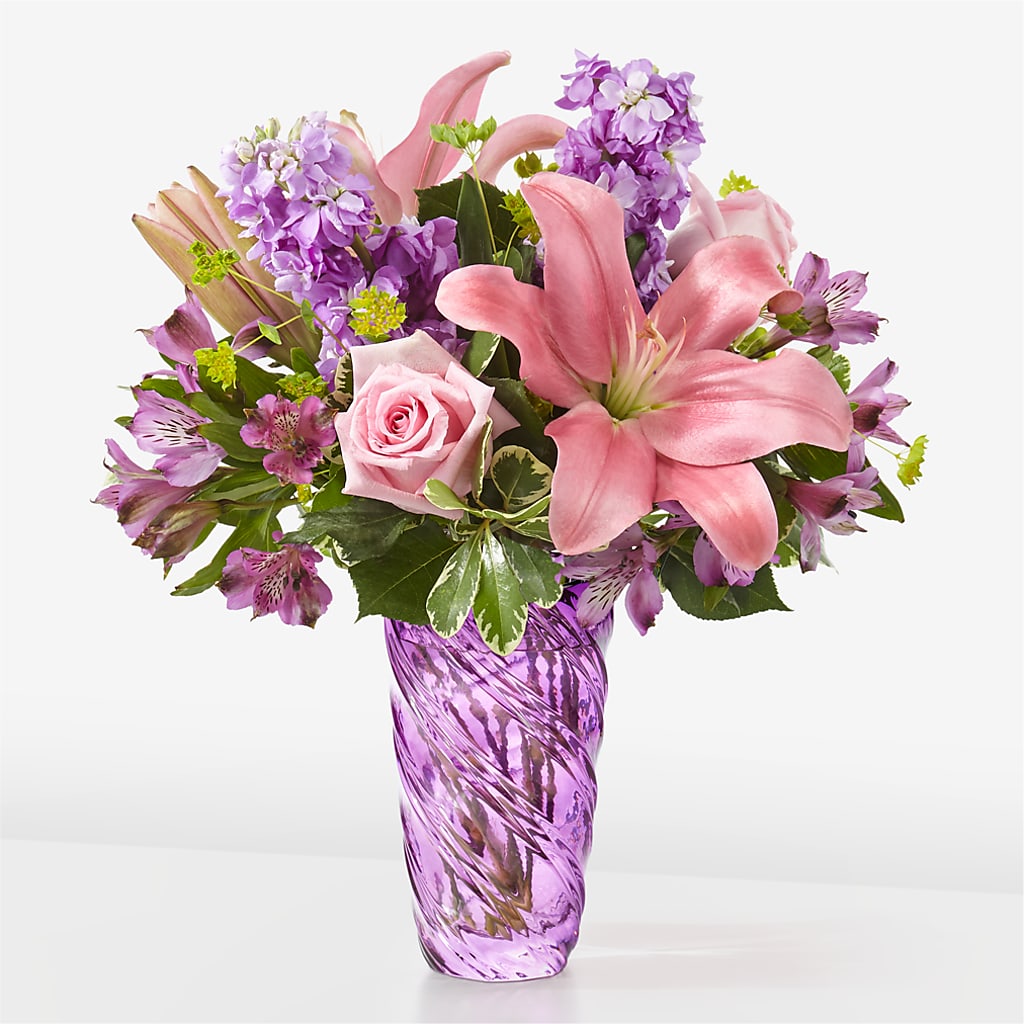 Precious Petals Bouquet with Luxe Swirl Vase – Sayla Flowers, Los Angeles CA