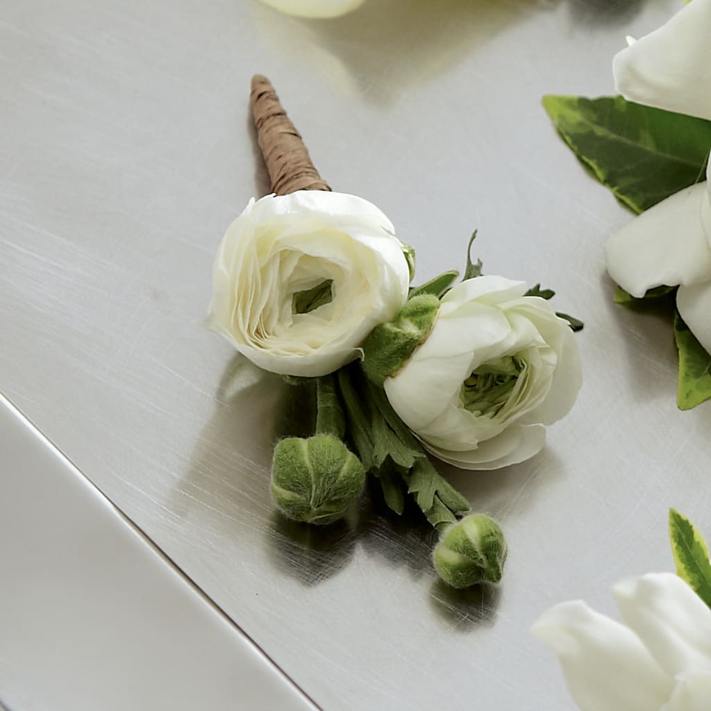 White Ranunculus Boutonniere – Sayla Flowers, Los Angeles CA