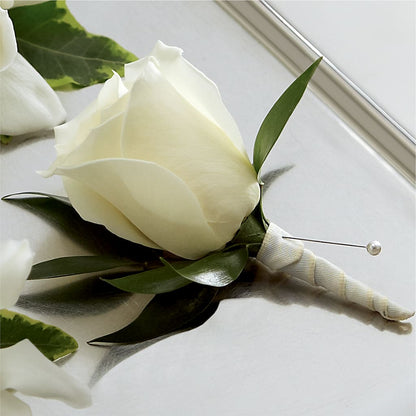White Rose Boutonniere –  Sayla Flowers, Los Angeles CA